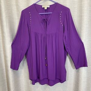 Michael Kors Relaxed Purple Tie Front Blouse